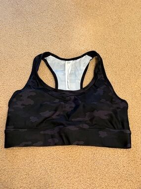 Fabletics Black Dark Camo Racerback Sports Bra